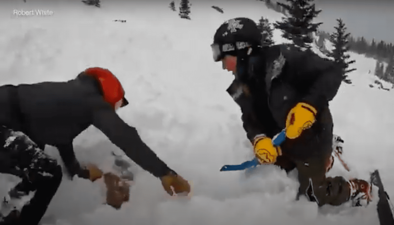 Door sneeuw begraven hond wordt gered na lawine, actie vastgelegd op camera